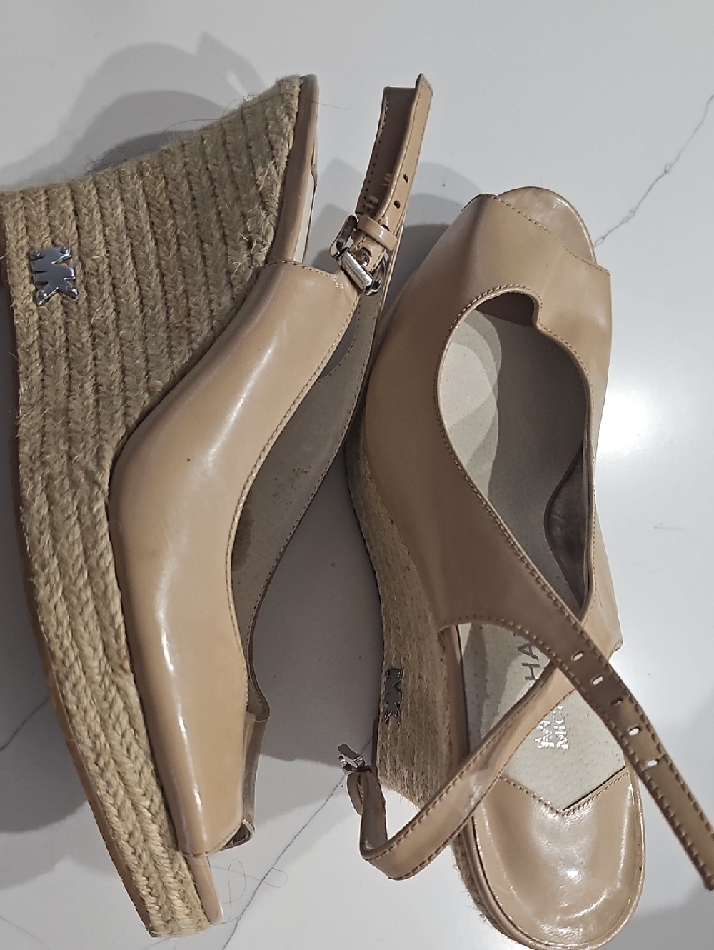 Michael Kors Nude Patent Leather Espadrille Wedges